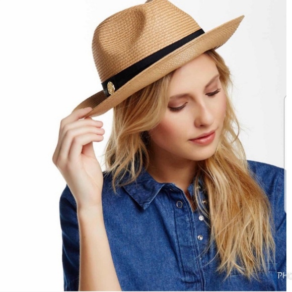 Vince Camuto Tan Paper Straw Hat Fedora 